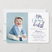 De heer One derful Navy & Blue 1st Birthday Foto Kaart (Voorkant)