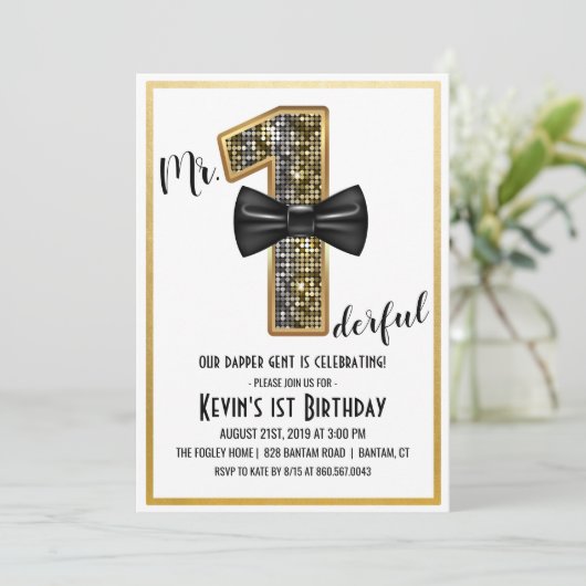 De heer Onederful 1e Verjaardagsfeestuitnodiging Kaart (Staand voorkant)