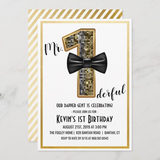 De heer Onederful 1e Verjaardagsfeestuitnodiging Kaart (Voorkant / Achterkant)