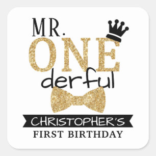 de heer ONEderful 1st Birthday Party Favor Vierkante Sticker