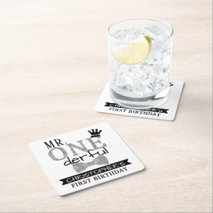 de heer ONEderful 1st Birthday Party Vierkante Kartonnen Onderzetter