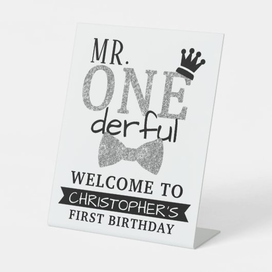 de heer ONEderful 1st Birthday Welcome Reclamebord Met Voetstuk (Voorkant)