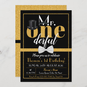 De heer Onederful Birthday Invitation Black & Gold Kaart