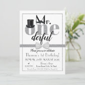 De heer Onederful Birthday Invitation Black & Whit Kaart (Staand voorkant)