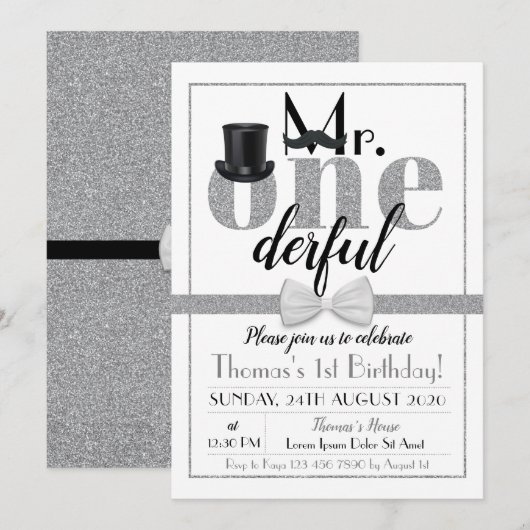 De heer Onederful Birthday Invitation Black & Whit Kaart (Voorkant / Achterkant)