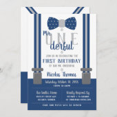 de heer ONEderful Birthday Invitation, Blue, Grey Kaart (Voorkant / Achterkant)
