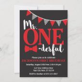 de heer ONEderful Birthday Invitation | Zwart-rood Kaart (Voorkant)