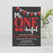 de heer ONEderful Birthday Invitation | Zwart-rood Kaart (Staand voorkant)