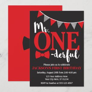 de heer ONEderful Birthday Invitation Zwart-rood Kaart