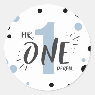 De heer Onederful Birthday Sticker Boy Baby Blue