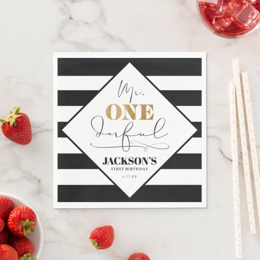 de heer Onederful Black en White Striped Paper Nap Servet (Insitu)