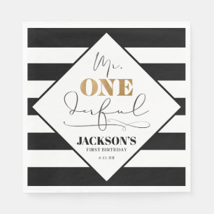 de heer Onederful Black en White Striped Paper Nap Servet
