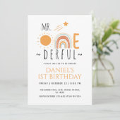 de heer Onederful Boho Rainbow First Birthday Boy Kaart (Staand voorkant)