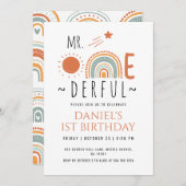 de heer Onederful Boho Rainbow First Birthday Boy Kaart (Voorkant / Achterkant)