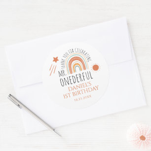de heer Onederful Boho regenboogprik eerste verjaa Ronde Sticker