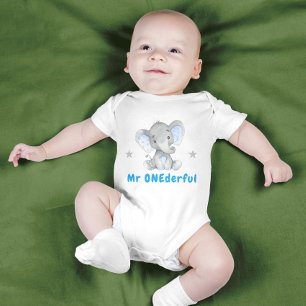 de heer Onederful First 1st Birthday Blue Boy Elep Romper