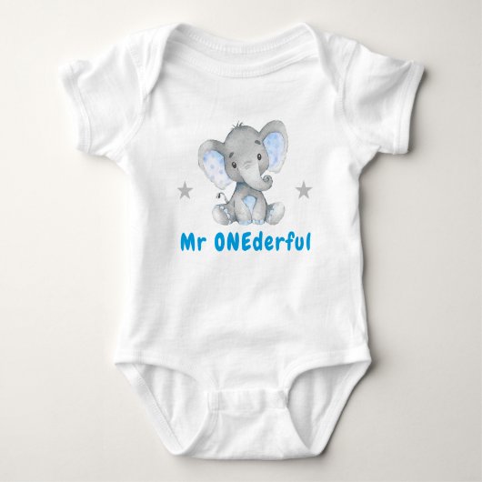 de heer Onederful First 1st Birthday Blue Boy Elep Romper (Voorkant)