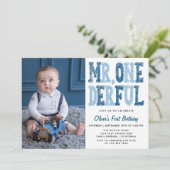 De heer Onederful First Birthday Foto  Kaart (Staand voorkant)