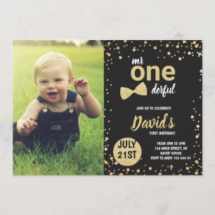 De heer Onederful Gold Boy 1st Birthday met Foto Kaart