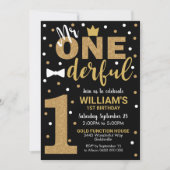 De heer Onederful Invitation Black en Gold Kaart (Voorkant)