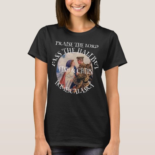 De Heer Pass the Halibut Fish & Chips T-shirt (Voorkant)