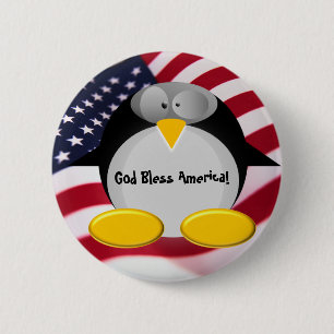 De heer Penguin - God Bless America Ronde Button 5,7 Cm