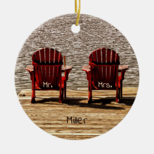 de heer Red Adirondack Beach Chairs Rustic Keramisch Ornament