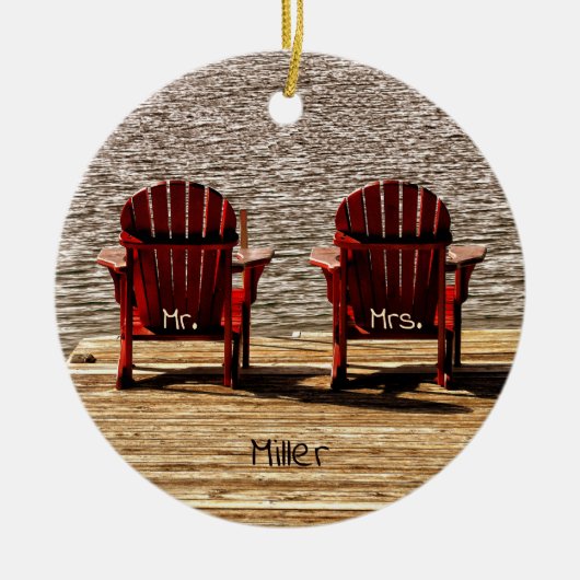 de heer Red Adirondack Beach Chairs Rustic Keramisch Ornament (Voorkant)