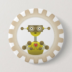 de heer Robot met Steampunk Gear Heart Button
