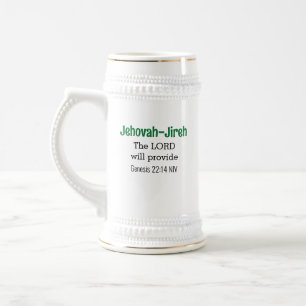 De Heer zal Bijbel Verse Groen en Wit verstrekken Bierpul