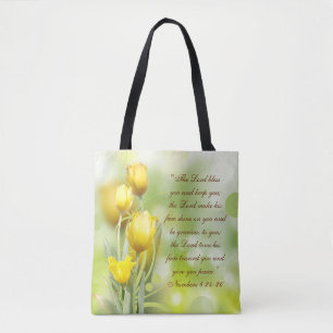 De Heer zegene u Bijbelvers Gele Tulpen Draagtas