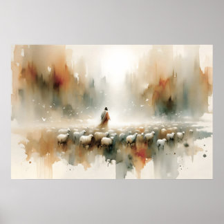 De Heere is mijn Herder Aquarel Bijbelvers Poster