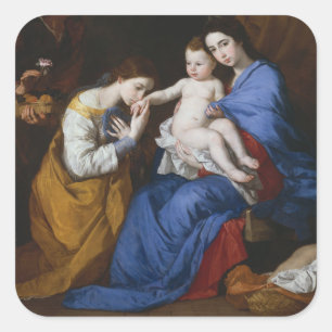 De Heilige Familie met Saints Anne en Catherine Vierkante Sticker