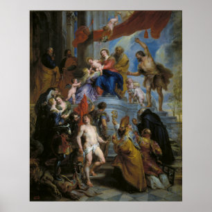 De Heilige Familie omringd door heiligen Poster