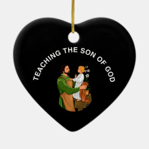 DE HEILIGE JOZEF LEERT DE ZOON VAN GOD KERAMISCH ORNAMENT