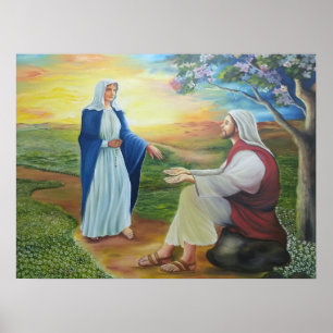 De Heilige Rozenkrans: Maria en Jezus in de Tuin Poster