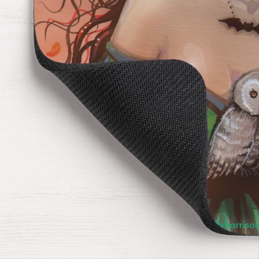 De heks en de uilen mousepad van Molly Harrison Muismat (Hoek)
