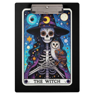 De Heksen Tarot   Skelet Heks met Uil Klembord