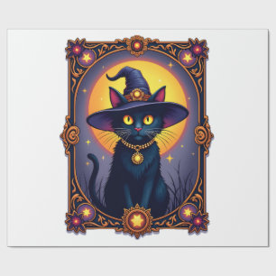 De Heksenkat Tarotkaart Halloween Vintage Gotische Cadeaupapier