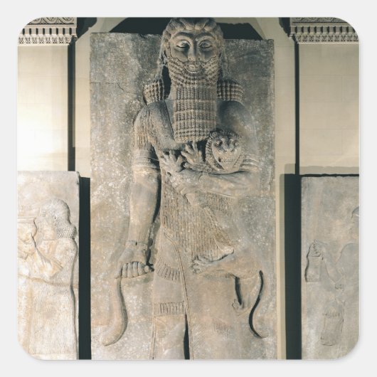 De held Gilgamesh heeft een leeuw Vierkante Sticker (Voorkant)