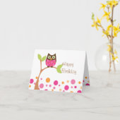 De heldere Roze Uil van het Baby Kaart (Gele Bloem)