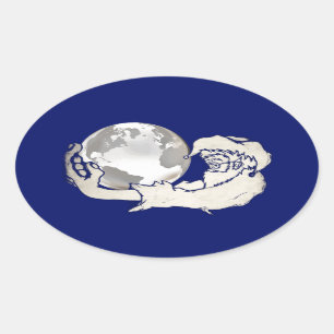 de hele wereld in een apen hand ovale sticker