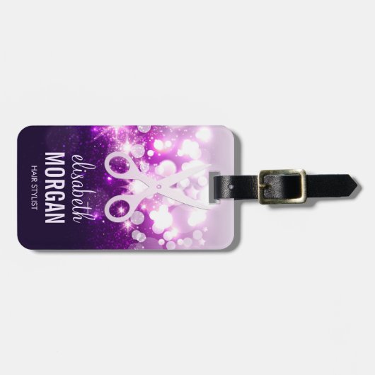 De herenkapper Paarse Sparkly en schittert Schaar Bagagelabel (Voorkant horizontaal)