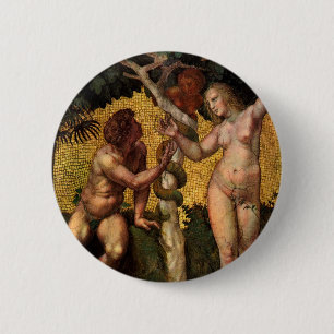 De Herfst Adam en Eva van Raphael Sanzio Ronde Button 5,7 Cm