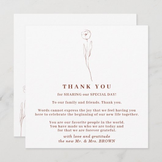 De herfst Floral Boho Terracotta Indie bedankt Kaart (Voorkant / Achterkant)