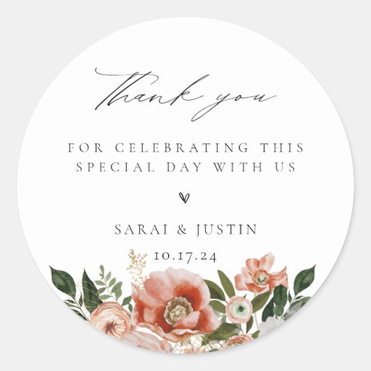 De herfst Floral Wedding Dank u Ronde Sticker (Voorkant)