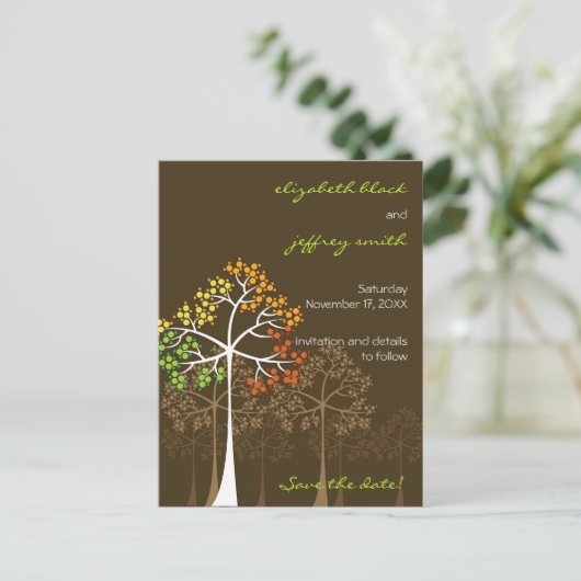 De herfst Herfst Trees Woodland Wedding bewaart de Aankondigingskaart (Staand voorkant)