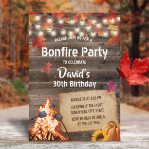 De herfst laat Bonfire-partij Rustic Barn Birthday Kaart