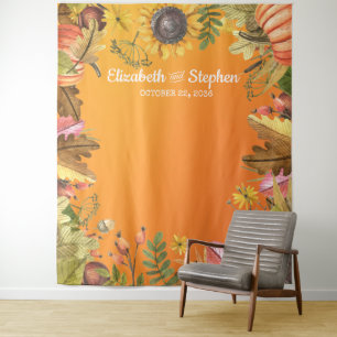 De herfst laat de foto van Pumpkin Weddenschap zie Wandkleed