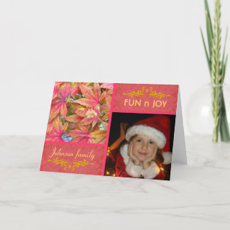 De herfst laat de kerstfoto roze feestdagen kaart
